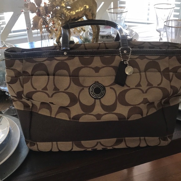 Coach Handbags - Coach Signature Stripe Logo Diaper Bag/Purse Multifunctional
